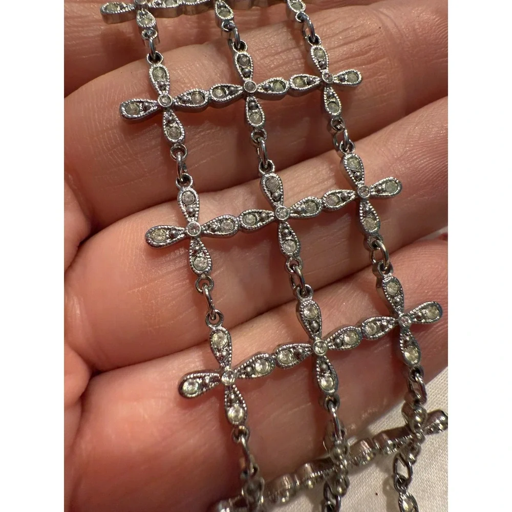 Roberta Chiarella‎ Silver Tone Crystal Cross Statement Bracelet Jewelry